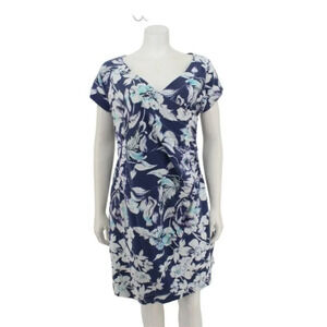 Soft Surroundings Petites Shapely Anywhere Blue Floral Knit Wrap Dress Size PL